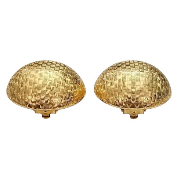 FO Inc. Gold Tone Round Dome Clip On Earrings Weave Texture, Fernando Originals - Picture 8 of 13